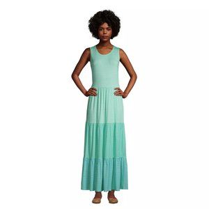 NWT Lands' End Sleeveless Tiered Maxi Plaid Maxi Dress Size 1X 16W-18W Green Blu